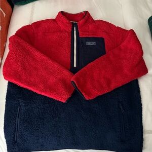 Vineyard Vines Sherpa Red and Navy Quarter Zip